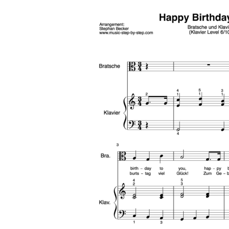 “Happy Birthday to You” für Bratsche (Klavierbegleitung Level 6/10) | inkl. Aufnahme, Text und Playalong by music-step-by-step