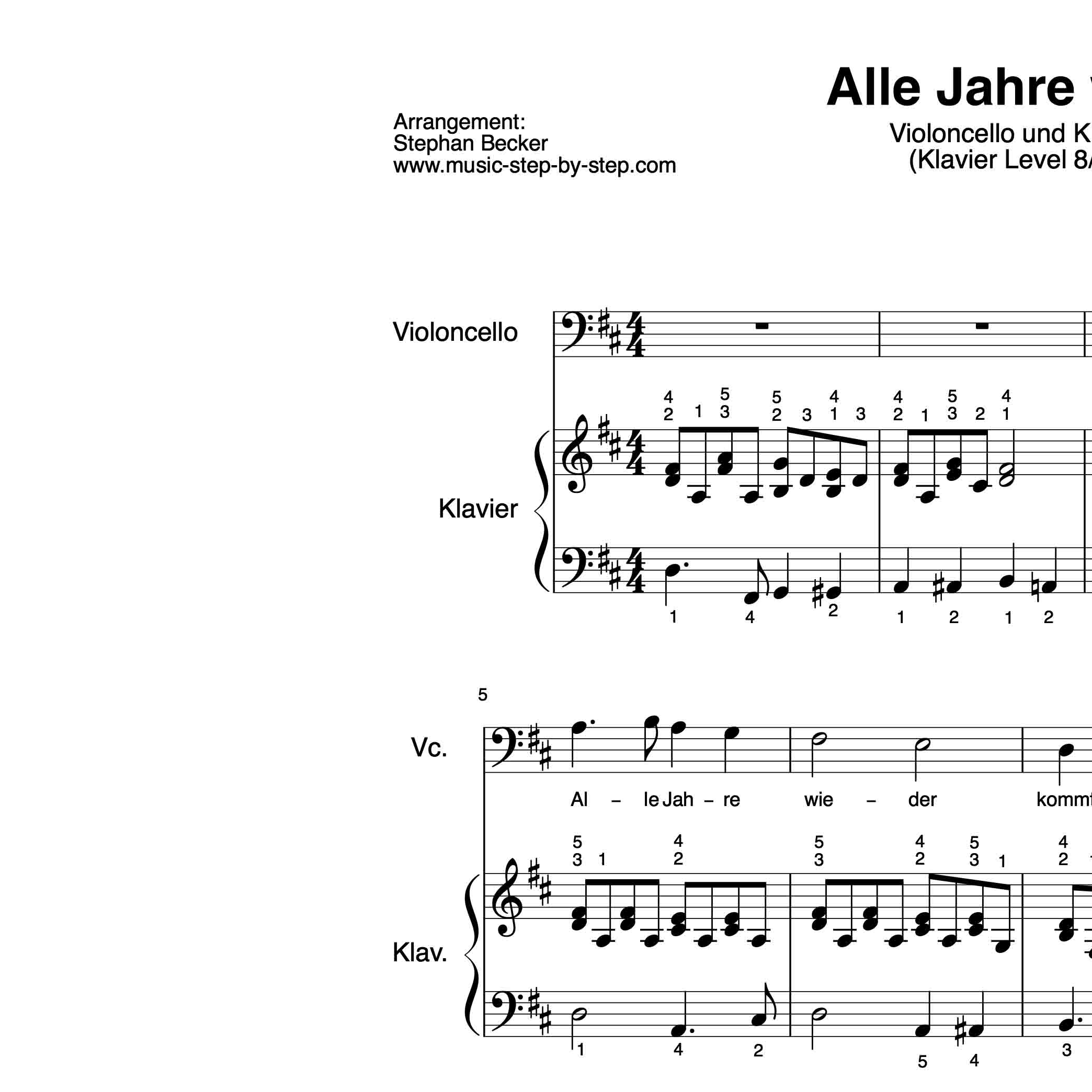 “Alle Jahre wieder” für Cello (Klavierbegleitung Level 8/10) | inkl. Aufnahme, Text und Playalong by music-step-by-step