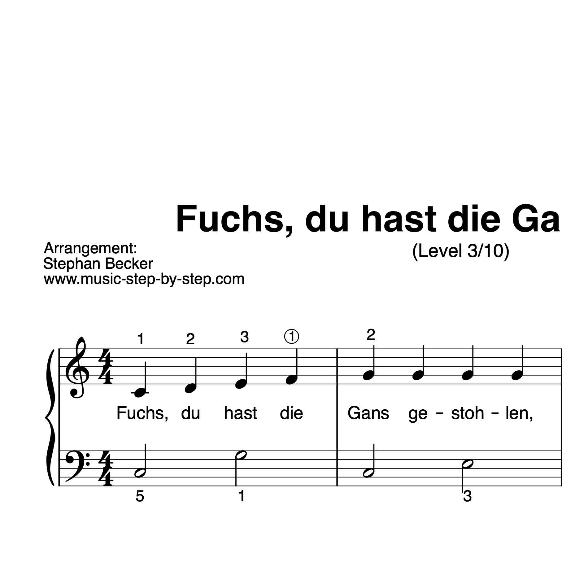 “Fuchs, du hast die Gans gestohlen” für Klavier (Level 3/10) | inkl. Aufnahme und Text by music-step-by-step