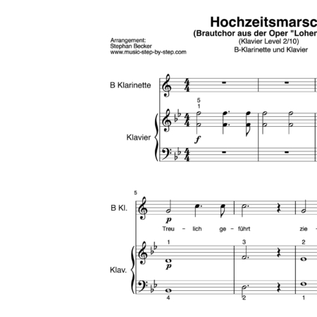 Hochzeitsmarsch “Treulich geführt” für Klarinette in B (Klavierbegleitung Level 2/10) | inkl. Aufnahme, Text und Playalong by music-step-by-step
