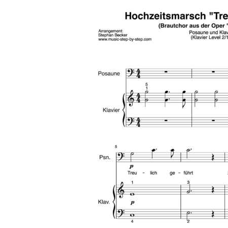 Hochzeitsmarsch “Treulich geführt” für Posaune (Klavierbegleitung Level 2/10) | inkl. Aufnahme, Text und Playalong by music-step-by-step