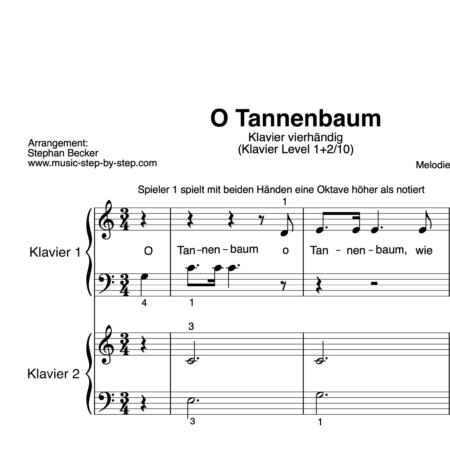 “O Tannenbaum” für Klavier vierhändig (Level 1+2/10) | inkl. Aufnahme, Text und Playalong by music-step-by-step