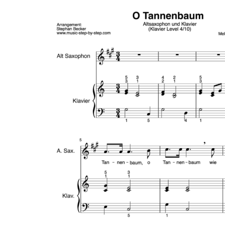 “O Tannenbaum” für Altsaxophon (Klavierbegleitung Level 4/10) | inkl. Aufnahme, Text und Playalong by music-step-by-step