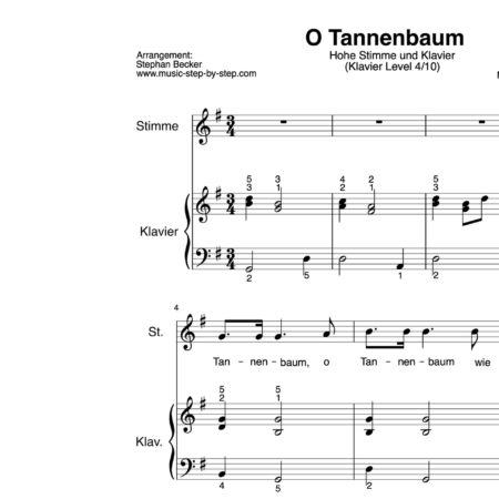 “O Tannenbaum” für hohe Stimme (Klavierbegleitung Level 4/10) | inkl. Aufnahme, Text und Playalong by music-step-by-step