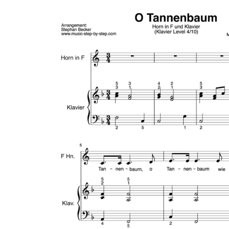 “O Tannenbaum” für Horn (Klavierbegleitung Level 4/10) | inkl. Aufnahme, Text und Playalong by music-step-by-step