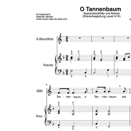 "O Tannenbaum" für Sopranblockflöte (Klavierbegleitung Level 4/10) | inkl. Aufnahme, Text und Playalong by music-step-by-step
