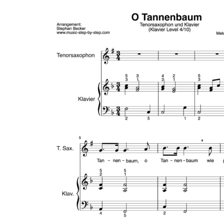 “O Tannenbaum” für Tenorsaxophon (Klavierbegleitung Level 4/10) | inkl. Aufnahme, Text und Playalong by music-step-by-step