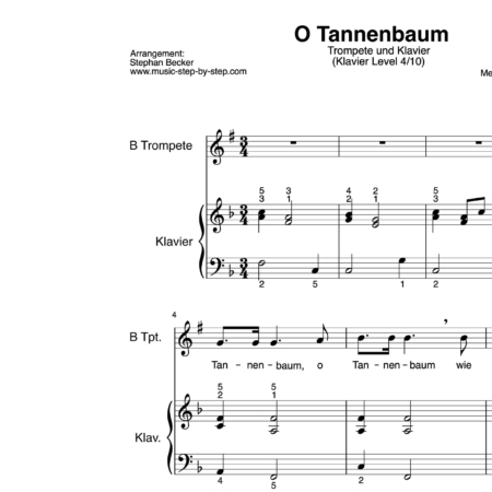 "O Tannenbaum" für Trompete (Klavierbegleitung Level 4/10) | inkl. Aufnahme, Text und Playalong by music-step-by-step