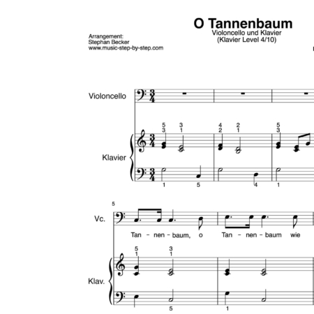 “O Tannenbaum” für Cello (Klavierbegleitung Level 4/10) | inkl. Aufnahme, Text und Playalong by music-step-by-step