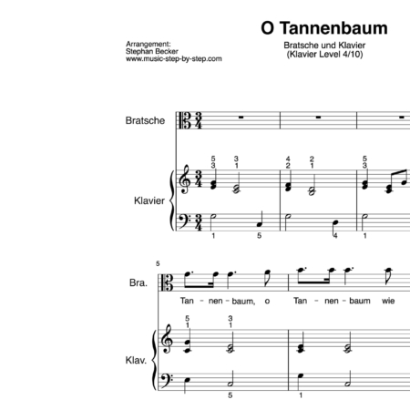 “O Tannenbaum” für Bratsche (Klavierbegleitung Level 4/10) | inkl. Aufnahme, Text und Playalong by music-step-by-step