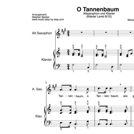“O Tannenbaum” für Altsaxophon (Klavierbegleitung Level 6/10) | inkl. Aufnahme, Text und Playalong by music-step-by-step