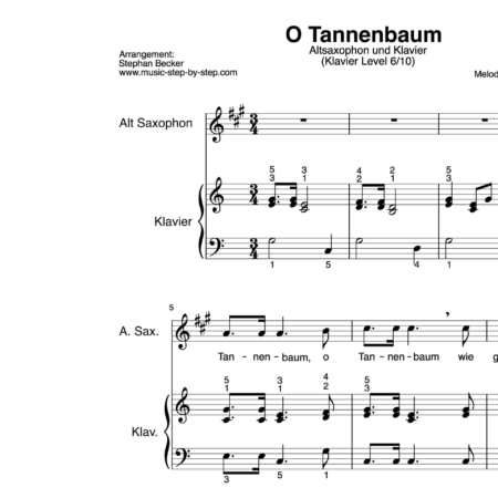 “O Tannenbaum” für Altsaxophon (Klavierbegleitung Level 6/10) | inkl. Aufnahme, Text und Playalong by music-step-by-step