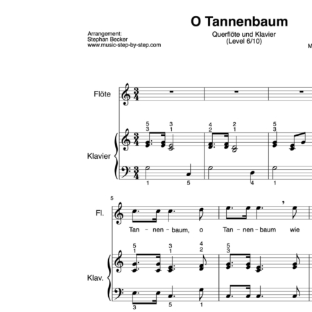 “O Tannenbaum” für Querflöte (Klavierbegleitung Level 6/10) | inkl. Aufnahme, Text und Playalong by music-step-by-step