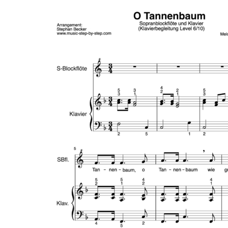 "O Tannenbaum" für Sopranblockflöte (Klavierbegleitung Level 6/10) | inkl. Aufnahme, Text und Playalong by music-step-by-step