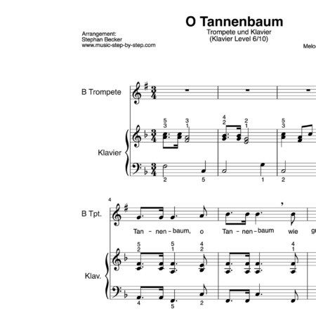"O Tannenbaum" für Trompete (Klavierbegleitung Level 6/10) | inkl. Aufnahme, Text und Playalong by music-step-by-step