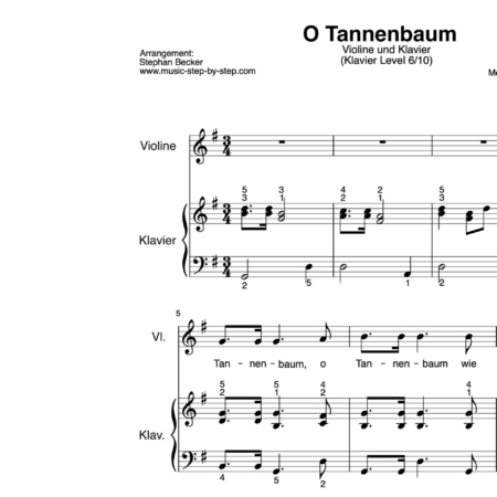“O Tannenbaum” für Geige (Klavierbegleitung Level 6/10) | inkl. Aufnahme, Text und Playalong by music-step-by-step