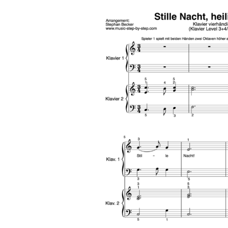 “Stille Nacht, heilige Nacht” für Klavier vierhändig (Level 3+4/10) | inkl. Aufnahme, Text und Begleitaufnahme by music-step-by-step