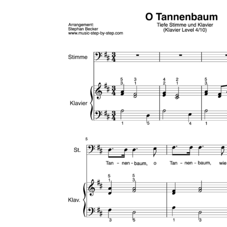 "O Tannenbaum" für Gesang, tiefe Stimme (Klavierbegleitung Level 4/10) | inkl. Aufnahme, Text und Begleitaufnahme by music-step-by-step