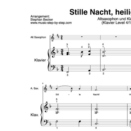 “Stille Nacht, heilige Nacht” für Altsaxophon (Klavierbegleitung Level 4/10) | inkl. Aufnahme, Text und Playalong by music-step-by-step