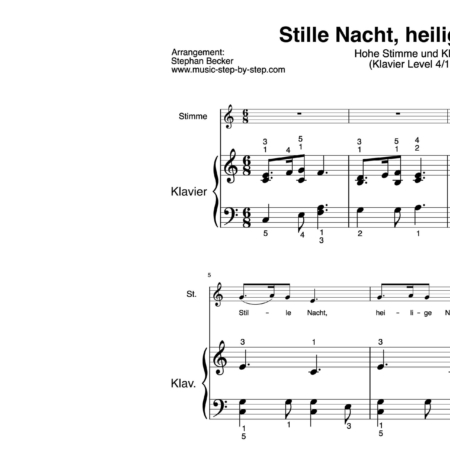 “Stille Nacht, heilige Nacht” für hohe Stimme (Klavierbegleitung Level 4/10) | inkl. Aufnahme, Text und Begleitaufnahme by music-step-by-step