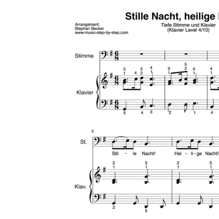 “Stille Nacht, heilige Nacht!” für Gesang, tiefe Stimme (Klavierbegleitung Level 4/10) | inkl. Aufnahme, Text und Begleitaufnahme by music-step-by-step