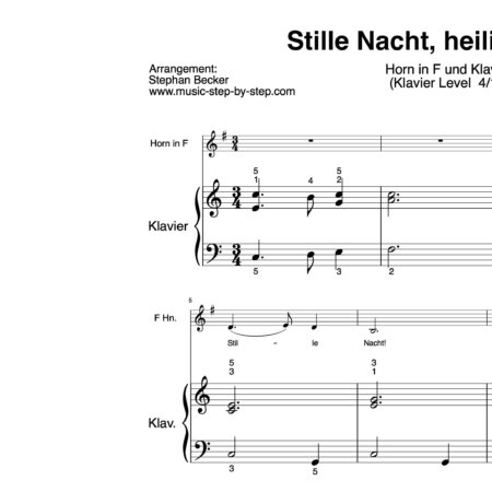 “Stille Nacht, heilige Nacht” für Horn (Klavierbegleitung Level 4/10) | inkl. Aufnahme, Text und Begleitaufnahme by music-step-by-step