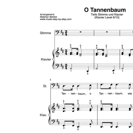 "O Tannenbaum" für Gesang, tiefe Stimme (Klavierbegleitung Level 6/10) | inkl. Aufnahme, Text und Begleitaufnahme by music-step-by-step