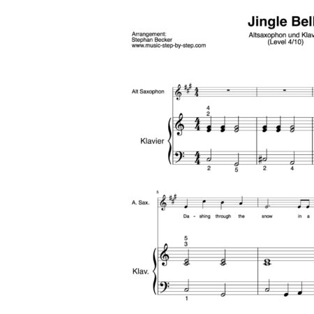 “Jingle Bells” für Altsaxophon (Klavierbegleitung Level 4/10) | inkl. Aufnahme, Text und Begleitaufnahme by music-step-by-step