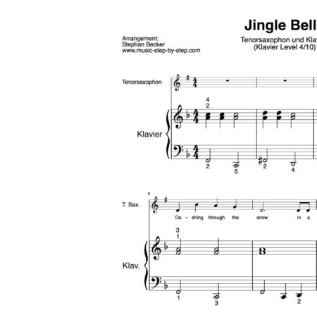 “Jingle Bells” für Tenorsaxophon (Klavierbegleitung Level 4/10) | inkl. Aufnahme, Text und Begleitaufnahme by music-step-by-step