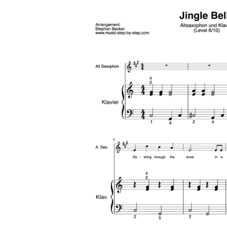 “Jingle Bells” für Altsaxophon (Klavierbegleitung Level 6/10) | inkl. Aufnahme, Text und Begleitaufnahme by music-step-by-step