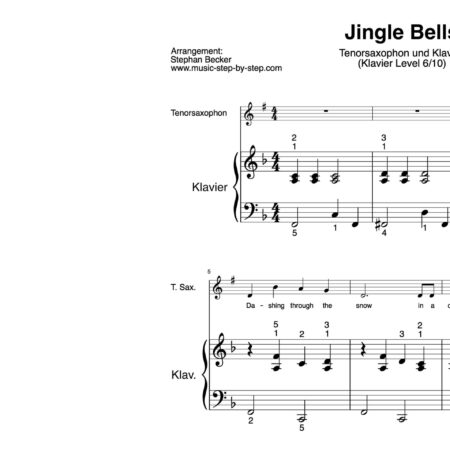 “Jingle Bells” für Tenorsaxophon (Klavierbegleitung Level 6/10) | inkl. Aufnahme, Text und Begleitaufnahme by music-step-by-step