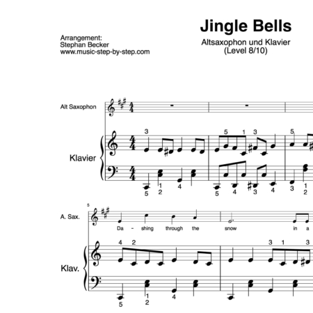 “Jingle Bells” für Altsaxophon (Klavierbegleitung Level 8/10) | inkl. Aufnahme, Text und Begleitaufnahme by music-step-by-step