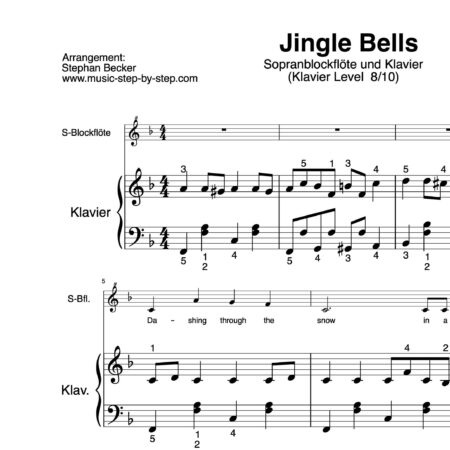 "Jingle Bells" für Sopranblockflöte (Klavierbegleitung Level 8/10) | inkl. Aufnahme, Text und Begleitaufnahme by music-step-by-step