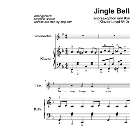 “Jingle Bells” für Tenorsaxophon (Klavierbegleitung Level 8/10) | inkl. Aufnahme, Text und Begleitaufnahme by music-step-by-step