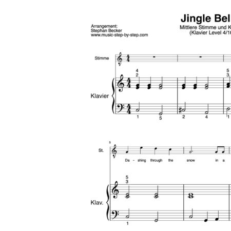 “Jingle Bells” für Gesang, mittlere Stimme (Klavierbegleitung Level 4/10) | inkl. Aufnahme, Text und Begleitaufnahme by music-step-by-step