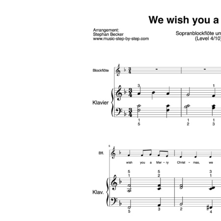 "We wish you a Merry Christmas" für Sopranblockflöte (Klavierbegleitung Level 4/10) | inkl. Aufnahme, Text und Begleitaufnahme by music-step-by-step