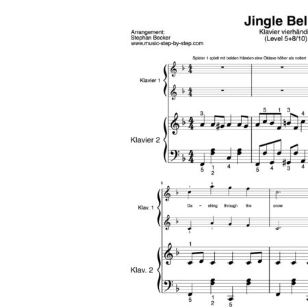 “Jingle Bells” für Klavier vierhändig (Level 5+8/10) | inkl. Aufnahme, Text und zwei Begleitaufnahmen by music-step-by-step