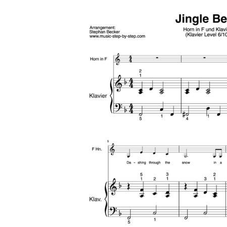 “Jingle Bells” für Horn in F (Klavierbegleitung Level 6/10) | inkl. Aufnahme, Text und Begleitaufnahme by music-step-by-step