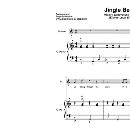 “Jingle Bells” für Gesang, mittlere Stimme (Klavierbegleitung Level 6/10) | inkl. Aufnahme, Text und Begleitaufnahme by music-step-by-step