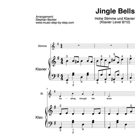 “Jingle Bells” für Gesang, hohe Stimme (Klavierbegleitung Level 8/10) | inkl. Aufnahme, Text und Begleitaufnahme by music-step-by-step