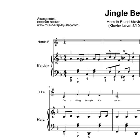 “Jingle Bells” für Horn in F (Klavierbegleitung Level 8/10) | inkl. Aufnahme, Text und Begleitaufnahme by music-step-by-step