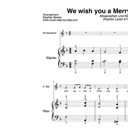 "We wish you a Merry Christmas" für Altsaxophon (Klavierbegleitung Level 4/10) | inkl. Aufnahme, Text und Begleitaufnahme by music-step-by-step