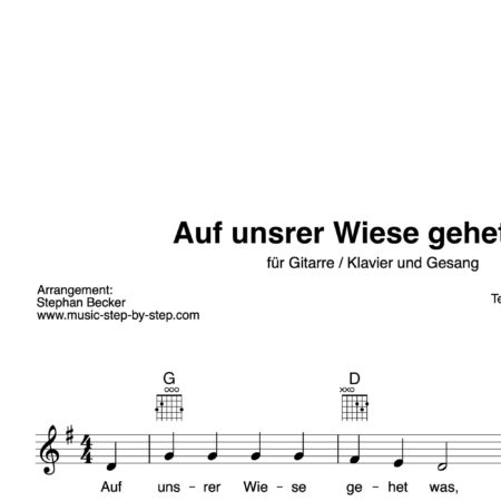 “Auf unsrer Wiese gehet was” Begleitakkorde für Gitarre / Klavier und Gesang (Leadsheet) | inkl. Melodie und Text by music-step-by-step