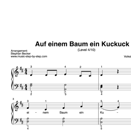 “Auf einem Baum ein Kuckuck saß” für Klavier (Level 4/10) | inkl. Aufnahme und Text by music-step-by-step