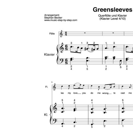 “Greensleeves” für Querflöte (Klavierbegleitung Level 4/10) | inkl. Aufnahme, Text und Begleitaufnahme by music-step-by-step