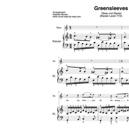 “Greensleeves” für Oboe (Klavierbegleitung Level 7/10) | inkl. Aufnahme, Text und Begleitaufnahme by music-step-by-step