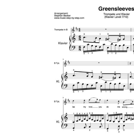 “Greensleeves” für Trompete in B (Klavierbegleitung Level 7/10) | inkl. Aufnahme, Text und Begleitaufnahme by music-step-by-step