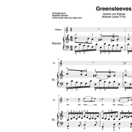 “Greensleeves” für Violine (Klavierbegleitung Level 7/10) | inkl. Aufnahme, Text und Begleitaufnahme by music-step-by-step