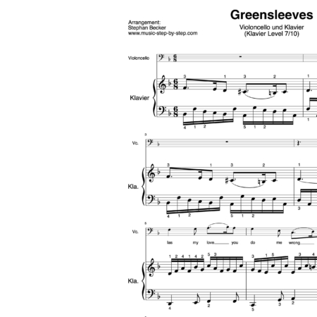 “Greensleeves” für Cello (Klavierbegleitung Level 7/10) | inkl. Aufnahme, Text und Begleitaufnahme by music-step-by-step