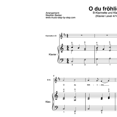 “O du fröhliche” für Klarinette in B (Klavierbegleitung Level 4/10) | inkl. Aufnahme, Text und Begleitaufnahme by music-step-by-step
